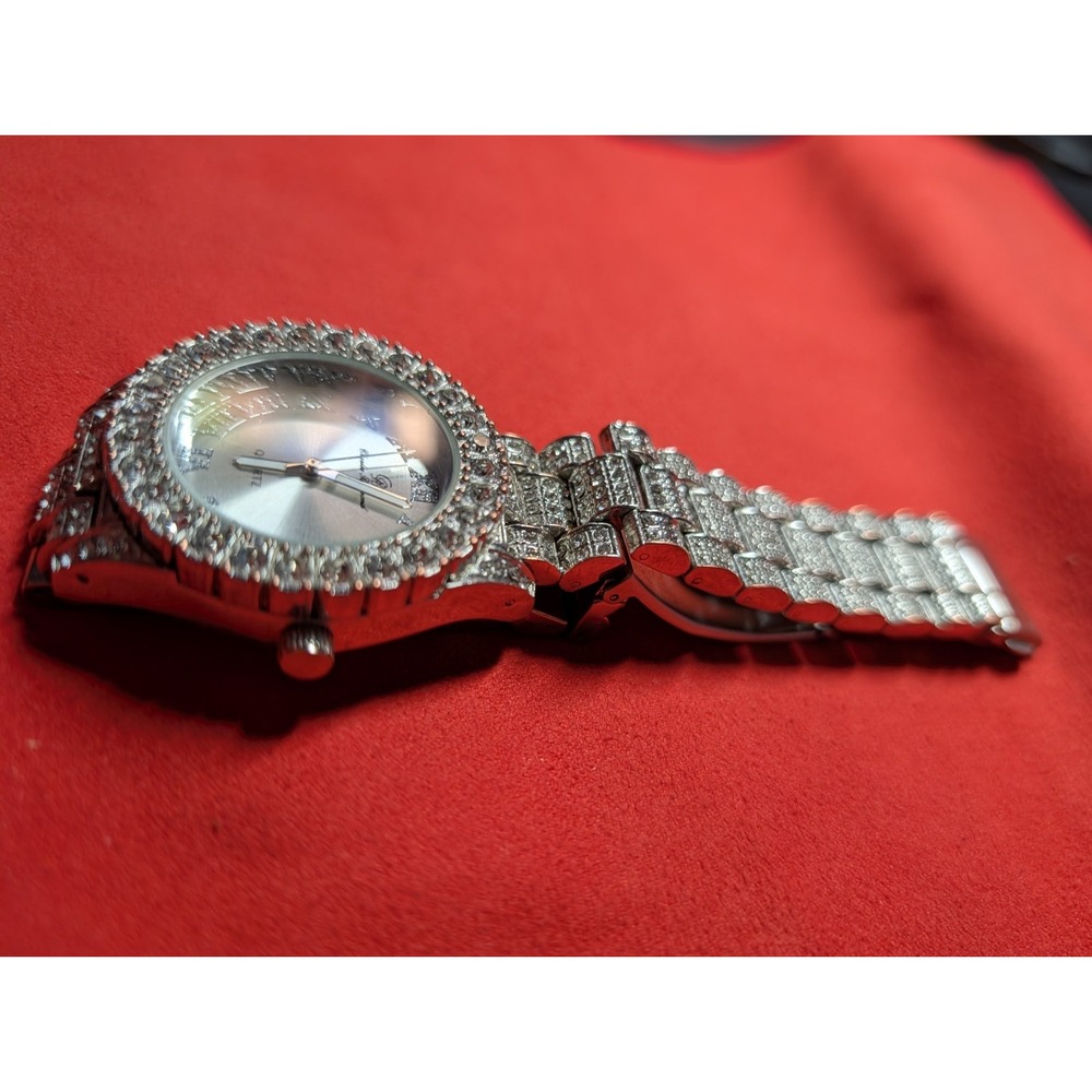 Charles Raymond Watch Mens Gold Tone Iced Out Quartz Roman Numeral Bling 10327